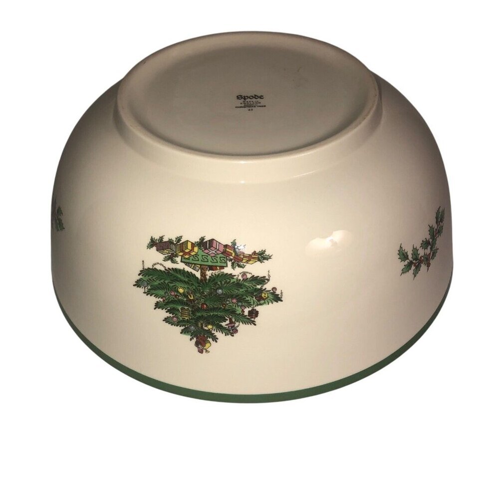 SPODE “Christmas Tree” 9.75" D x 4" H Large Round Serving Bowl Green Trim - Picture 4 of 5